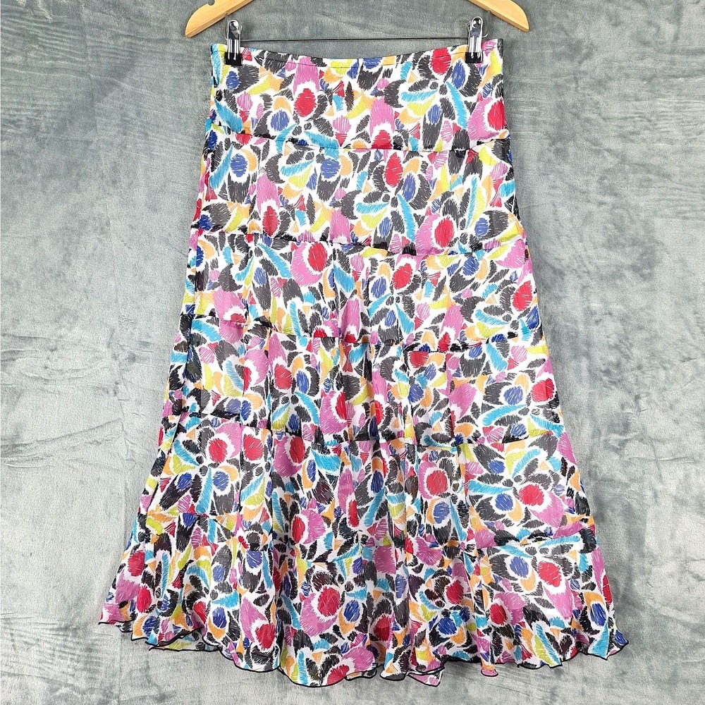 Womens Skirt 8 Petite Artsy Abstract Tiered Boho Fairy Whimsical Maxi Colorful